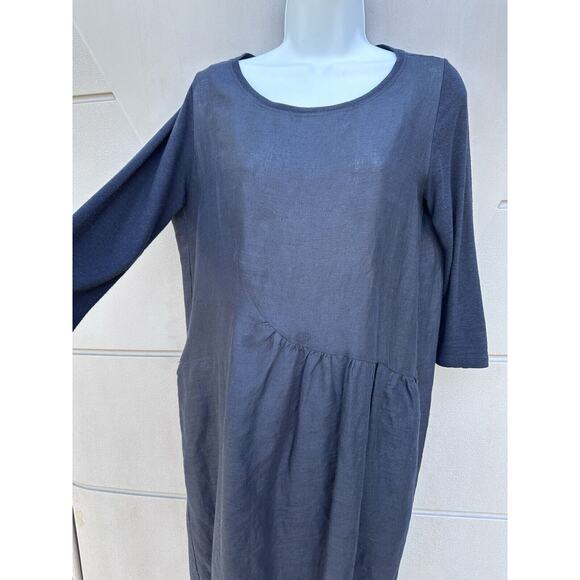 Whyci Milano Women Lagenlook Black Linen Cocoon Style Dress Sz 42 IT/6 US Chic - Picture 4 of 13